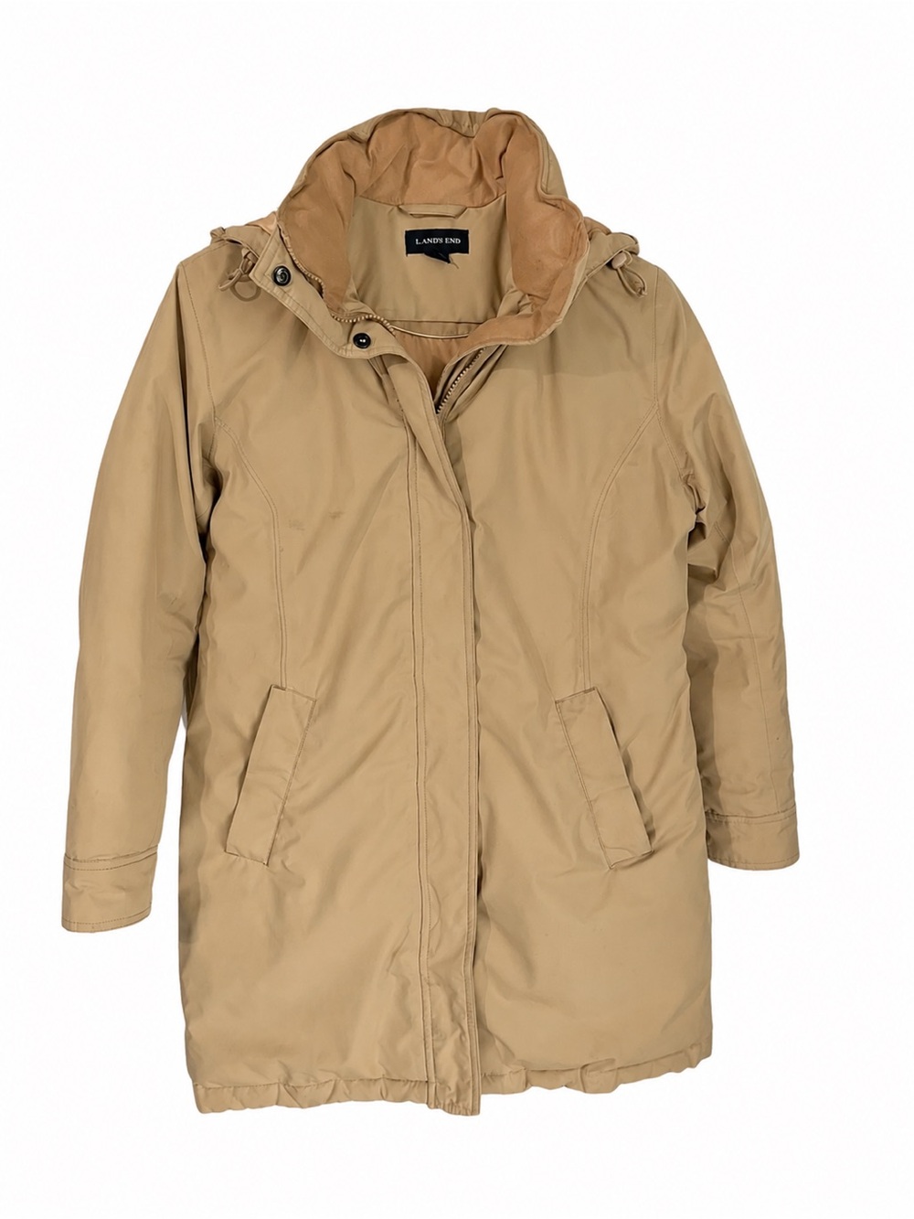 Lands' End Women's Tan Hooded down puffer coat size xs